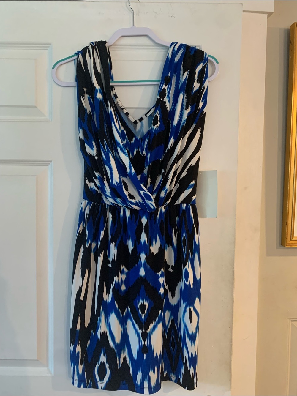 NWT Boston Proper Blue & Black Sleeveless Print Layered Surplice Dress - Size 6